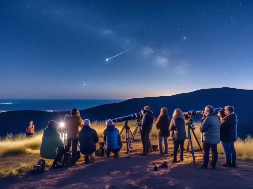 Aficionados descubriendo asteroides en la noche estrellada