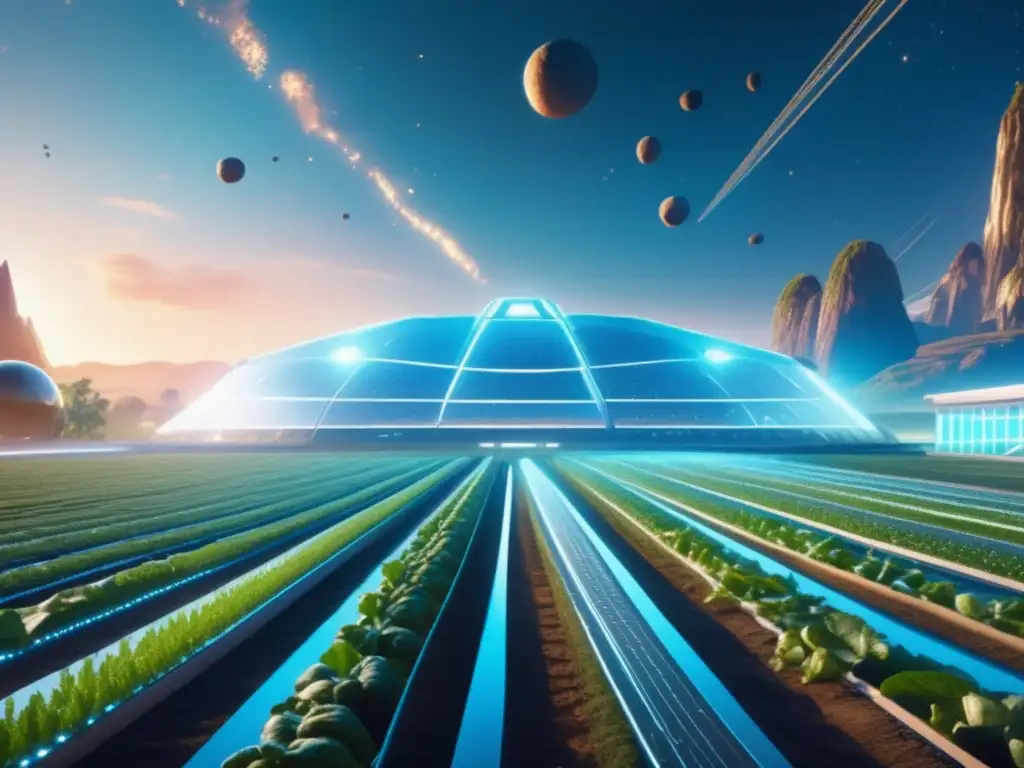 Agricultura futurista con asteroides revolucionando