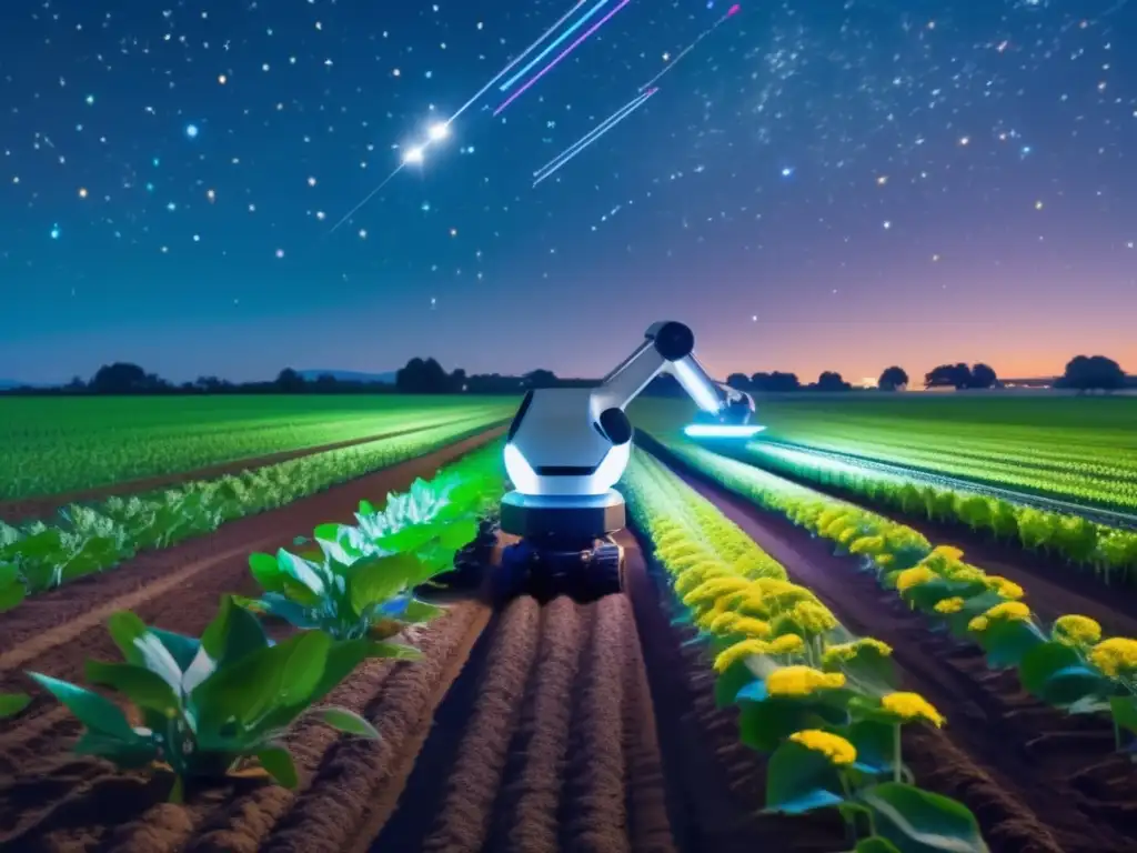 Agricultura futurista iluminada por asteroides revolucionarios