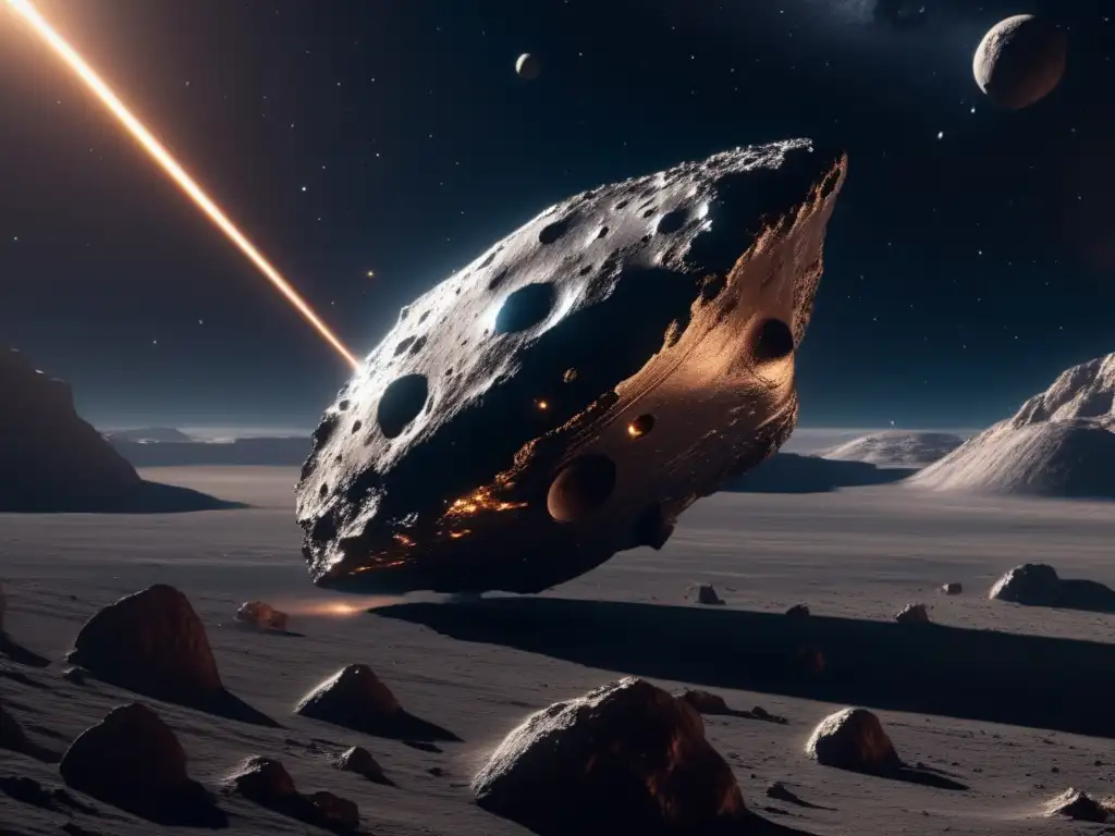 Aislamiento en misiones de asteroides: nave espacial moderna cerca de asteroide, belleza cruda del espacio