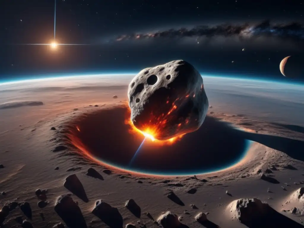 Amenaza y oportunidad asteroides: Imagen impactante de un asteroide masivo en curso hacia la Tierra, capturado en 8k con detalle ultradetallado