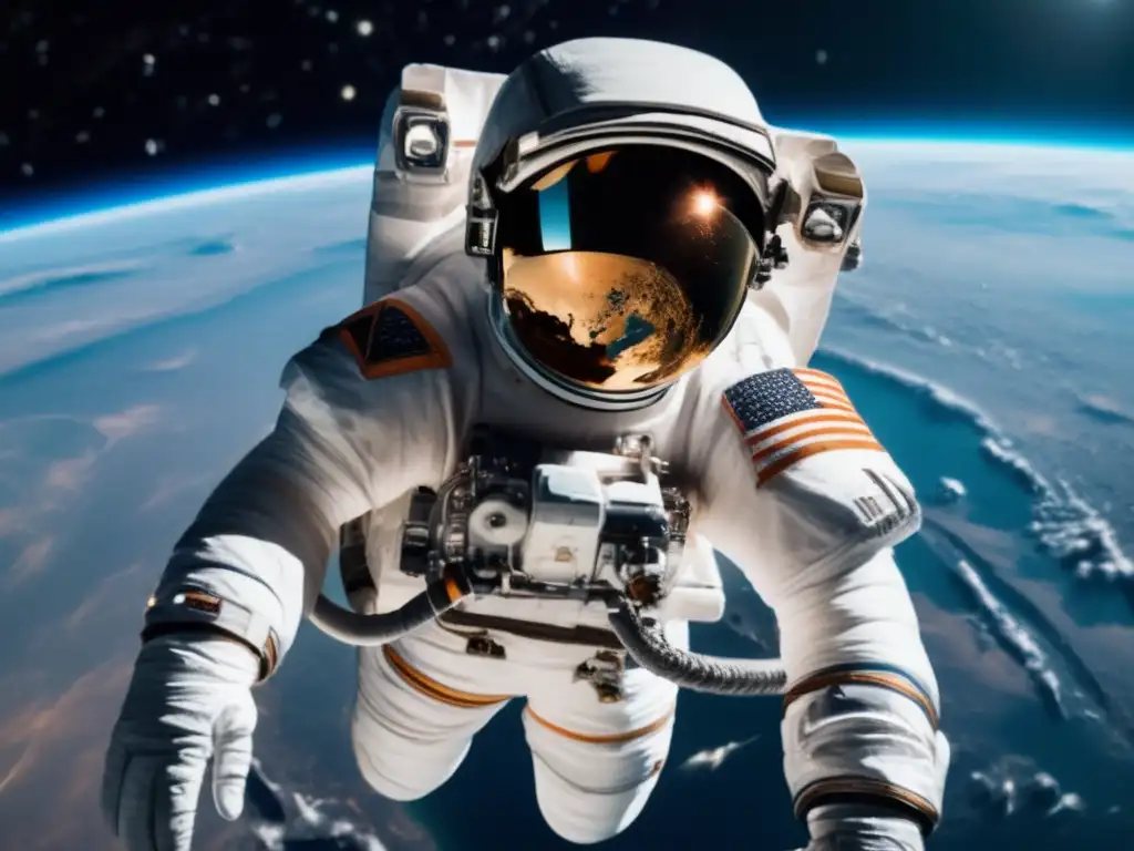 An astronauta flota sin gravedad en el vasto espacio