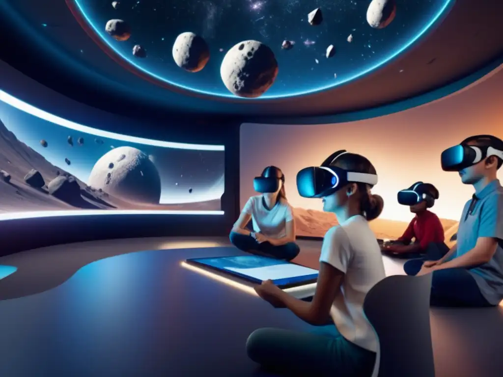 Aprendizaje experiencial con asteroides en un aula virtual futurista con tecnología de realidad virtual