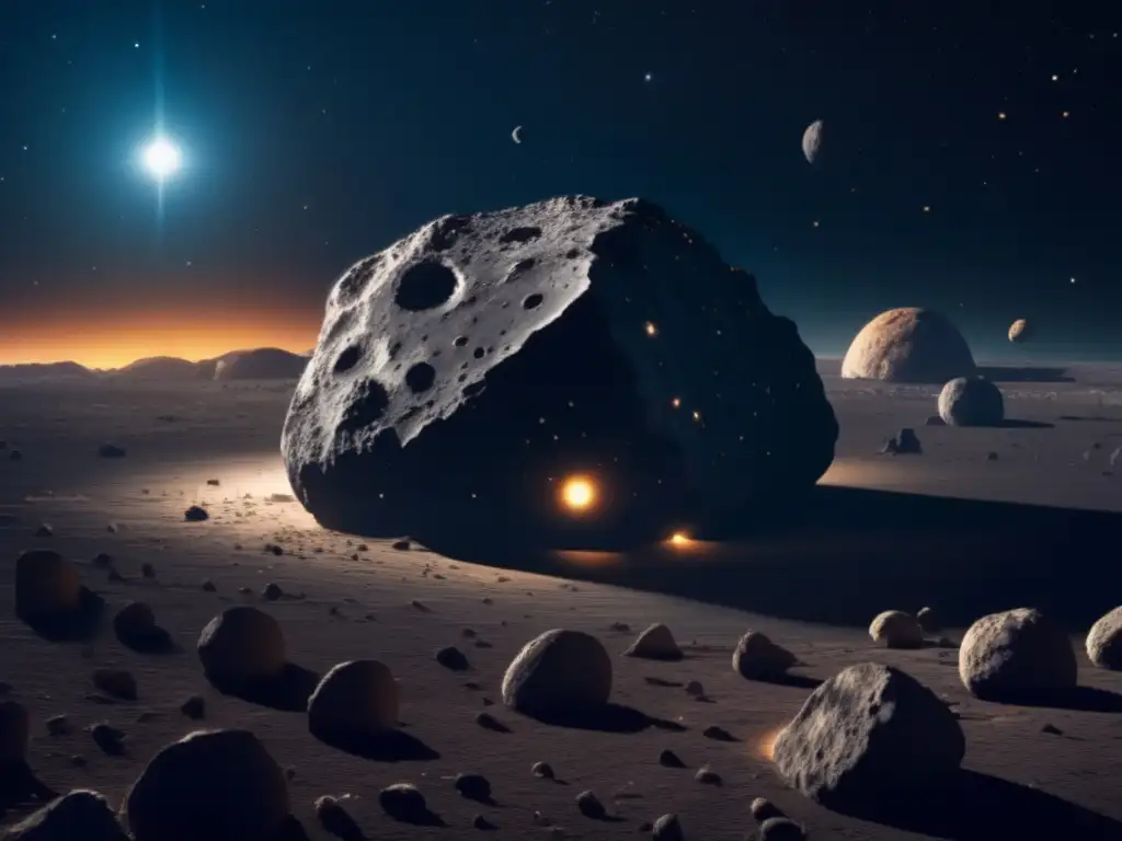 Exploración y aprovechamiento de asteroides: Impresionante imagen de un asteroide irregular con cráteres y materiales rocosos