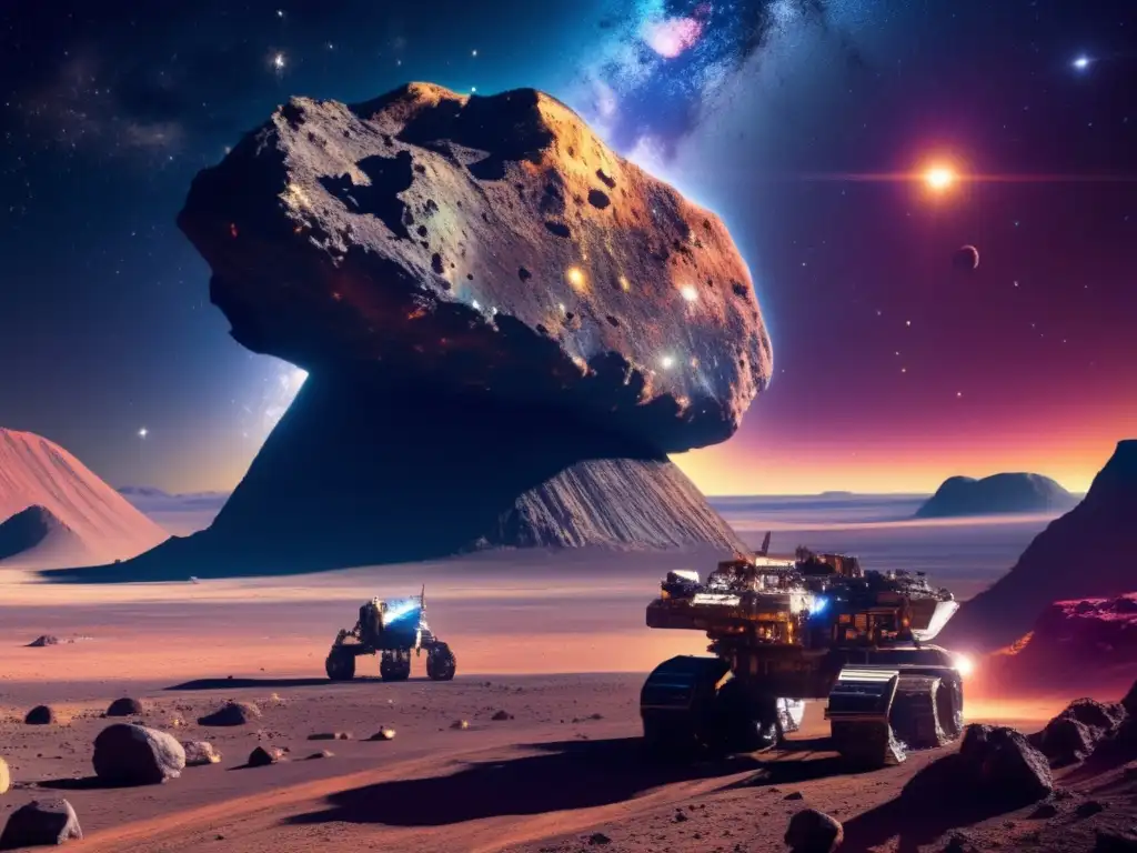 Atrapa la asombrosa extracción de recursos de asteroides en el universo, deslumbrante y lleno de potencial