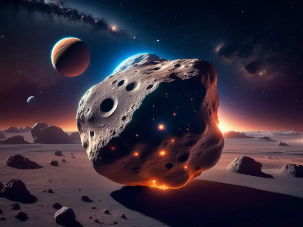 Una asombrosa imagen de un asteroide en el espacio rodeado de una deslumbrante nebulosa