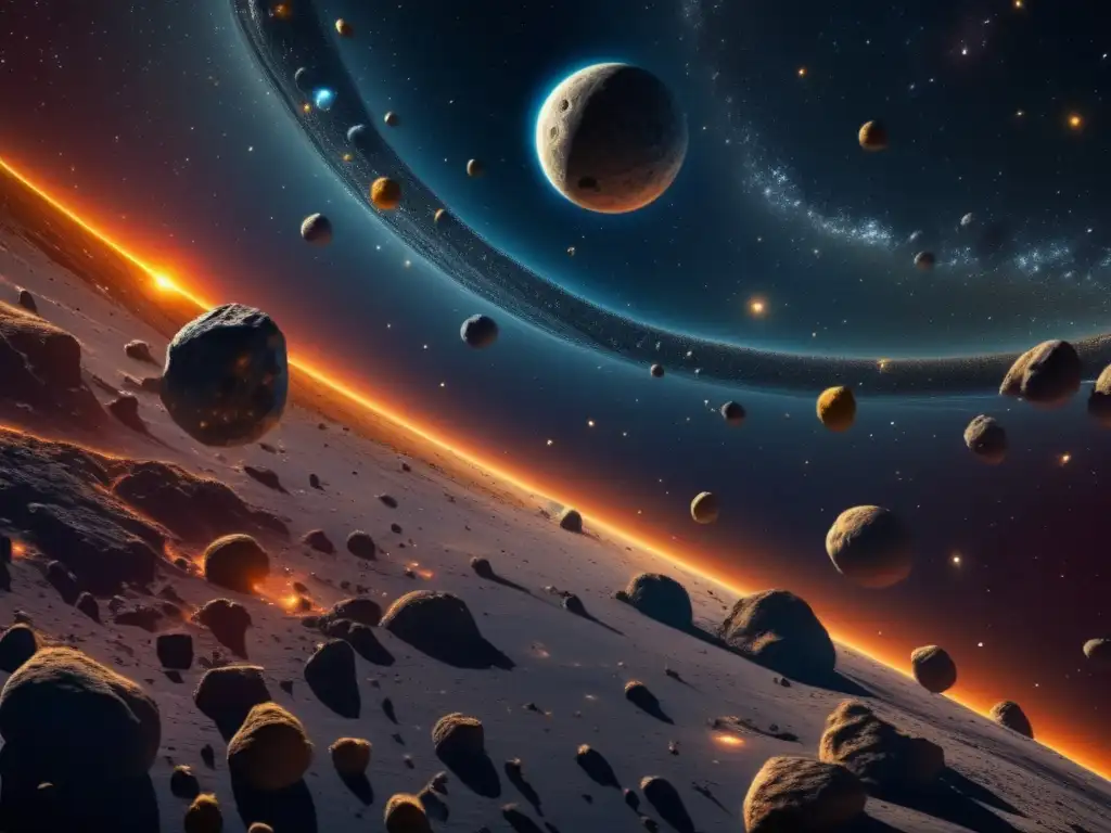 Asombrosa imagen 8k del cinturón de asteroides, con cuerpos celestes en el espacio