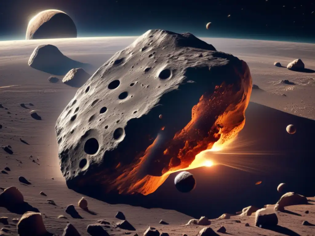 Asteroida con forma irregular y superficie rugosa, compuesta por capas de regolito y con cráteres profundos