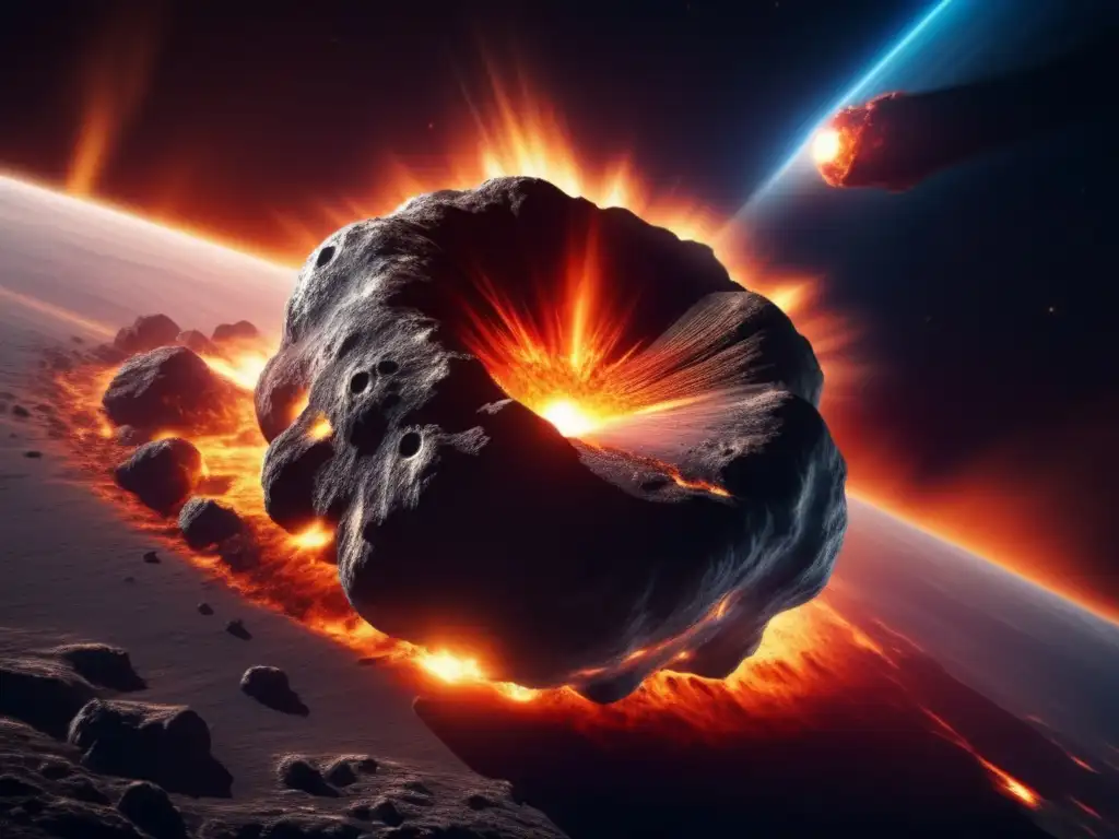 Asteroida gigante en colisión con la Tierra, muestra efectos catastróficos y transporte espacial asteroides recursos
