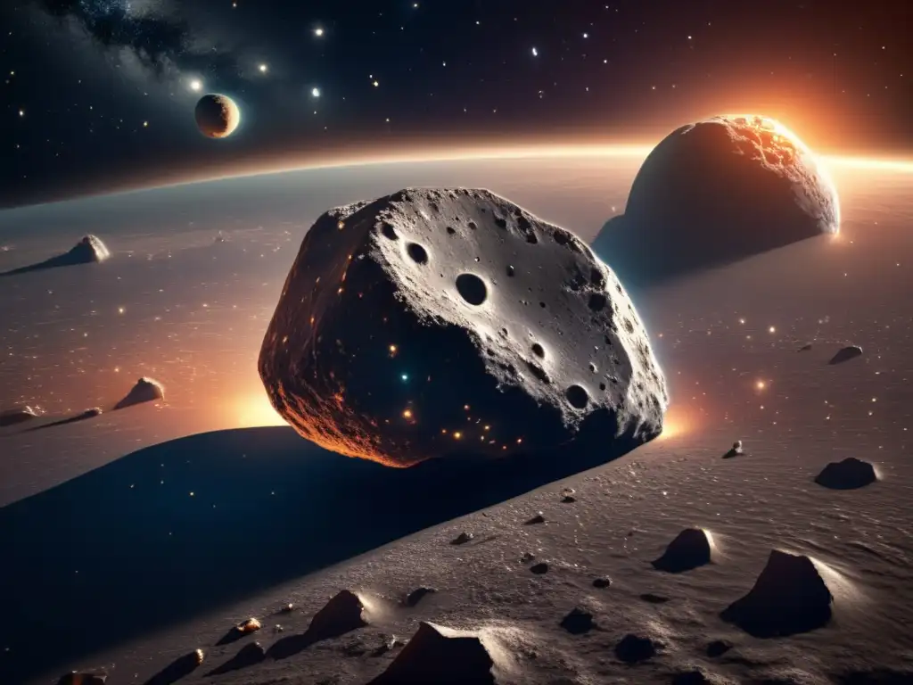 'Asteroida tipo C: Técnicas de datación y detalles en una imagen 8k que muestra su textura y cráteres en el espacio