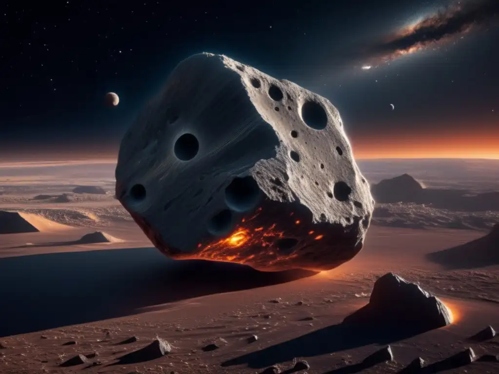 Asteroide basáltico flotando en el espacio: resistencia y belleza cósmica