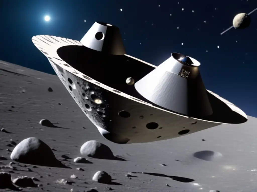 Exploración: NEAR Shoemaker y Asteroide Eros, nave espacial, superficie rocosa, cráteres, tecnología avanzada