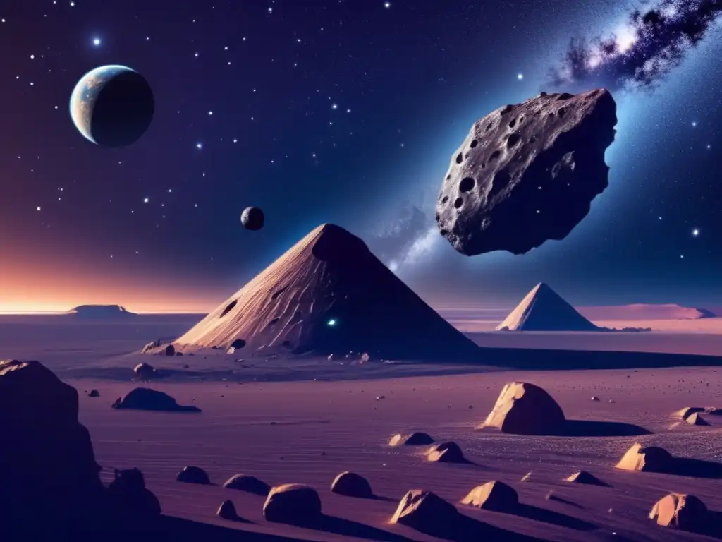Asteroide gigante junto a nave espacial: Legislación Espacial Asteroides