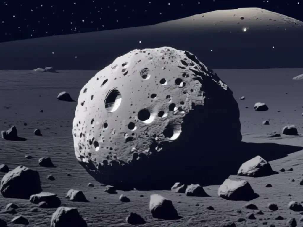 Asteroide Ryugu: Imagen de alta resolución que muestra su superficie rocosa y cráteres, destacando la minería espacial