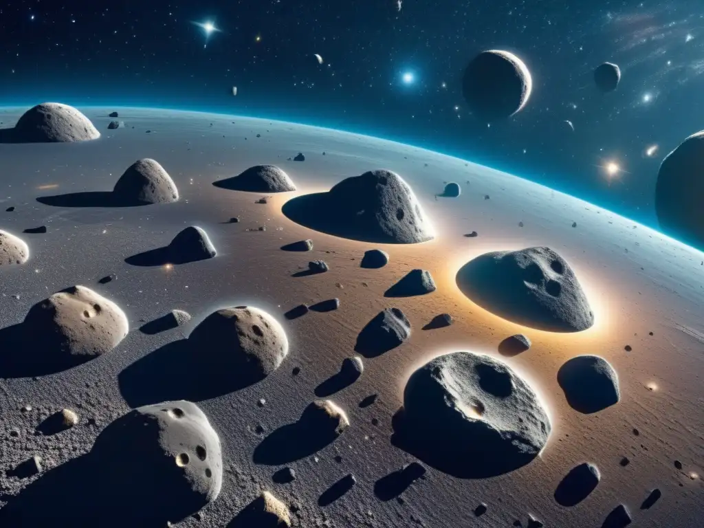 Asteroide impacto Tierra: cinturón misterioso y detallado, texturas, colores, movimiento, cosmos y detalles sorprendentes