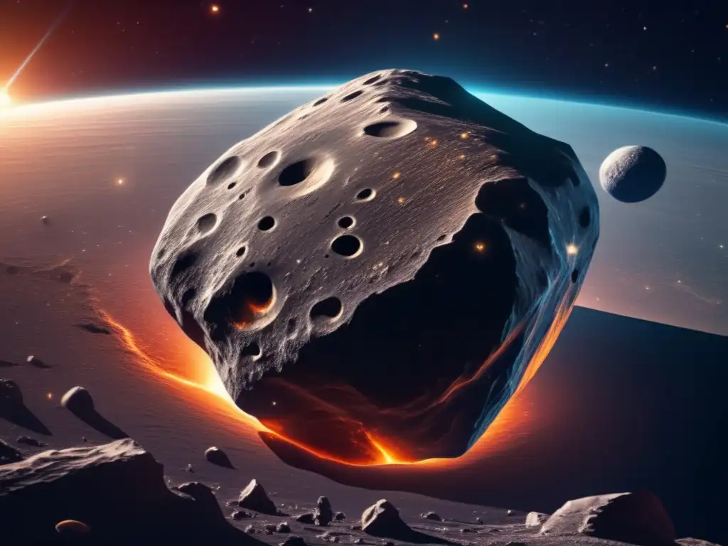 Asteroide irregular cerca de la Tierra en el espacio