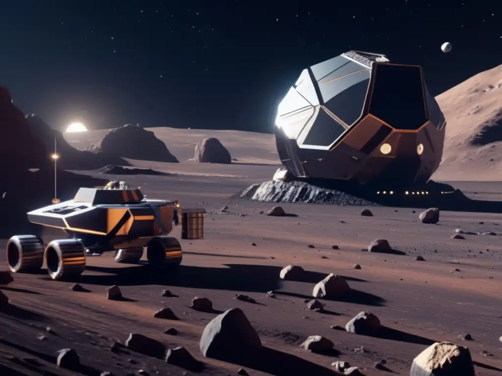 Asteroide irregular cerca de la Tierra, operación minera futurista en el espacio