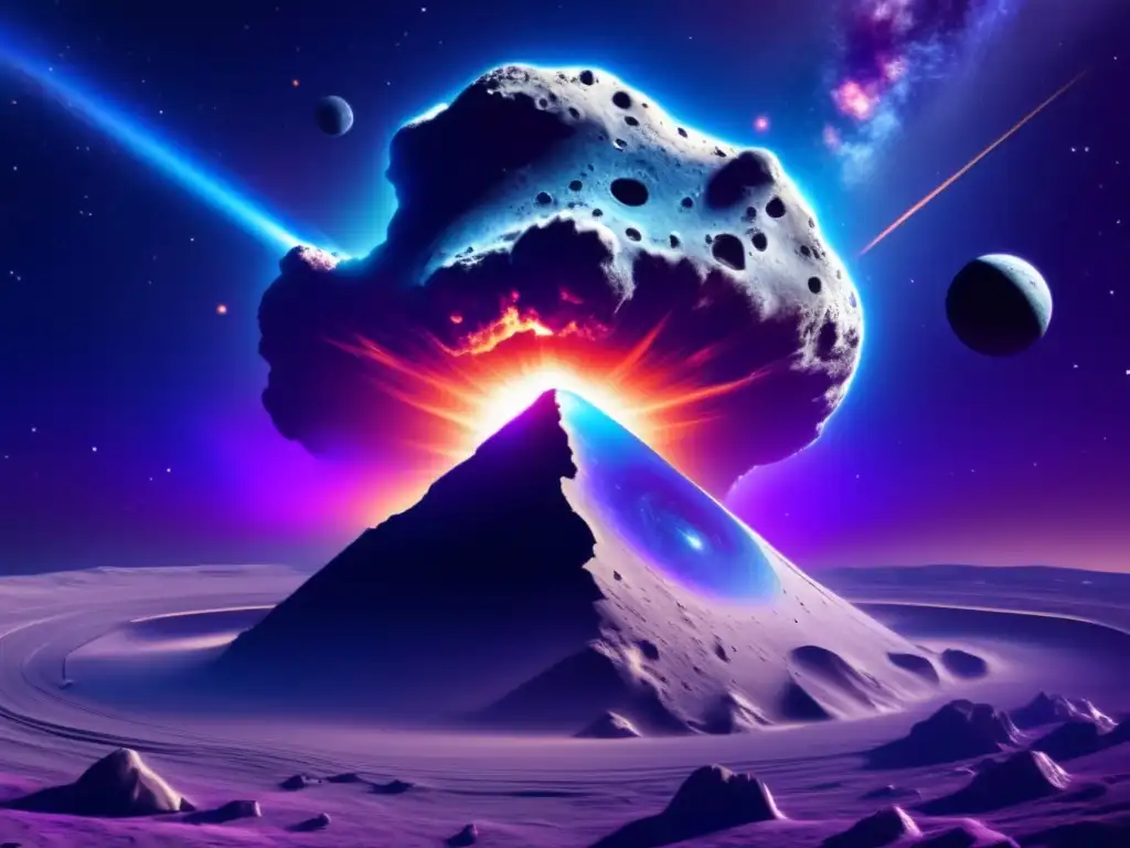 Asteroide masivo y amenazante hacia la Tierra en una imagen 8k detallada, con universo de fondo
