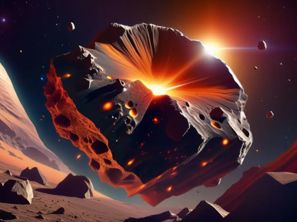 Asteroide masivo en el espacio, con detalles de su superficie rugosa y bordes irregulares