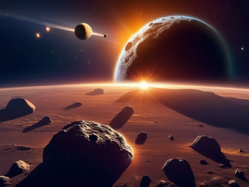 Asteroide masivo en el espacio, formación y evolución, radiación solar y fuerzas gravitacionales, ambiente cósmico