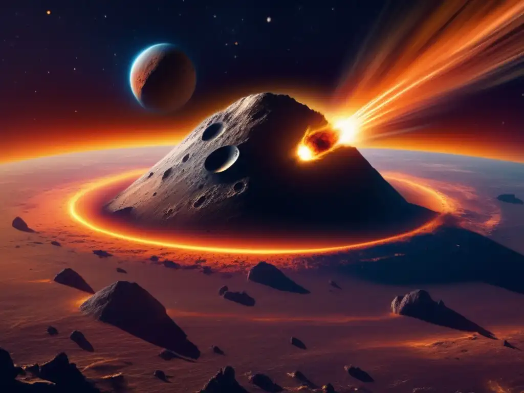 Un asteroide masivo se acerca a la Tierra, iluminado por el resplandor de la reentrada