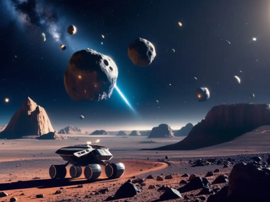 Asteroide minero: Futurista nave extrae recursos en campo infinito