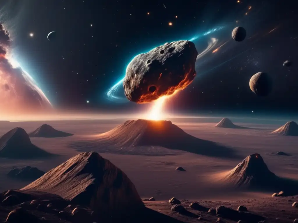 Asteroide con movimientos orbitales en el espacio