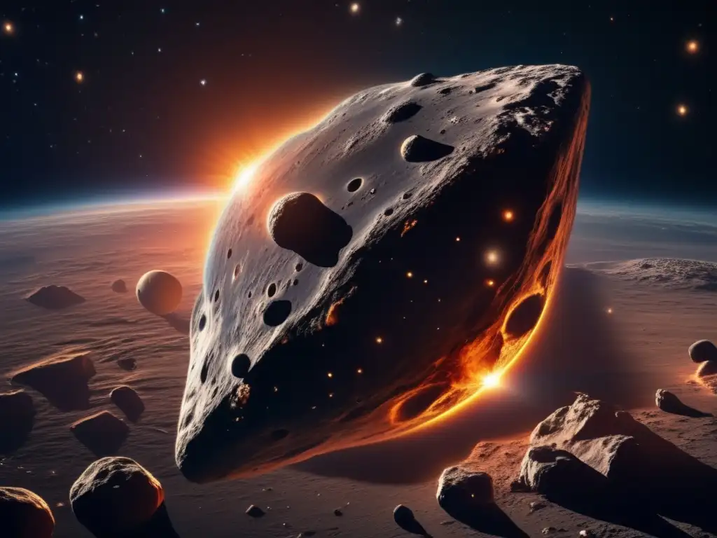 Asteroide con movimientos orbitales en el espacio