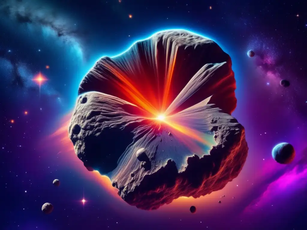 Asteroide con movimientos orbitales en un fascinante 8k ultradetallado, rodeado de una nebulosa hipnotizante