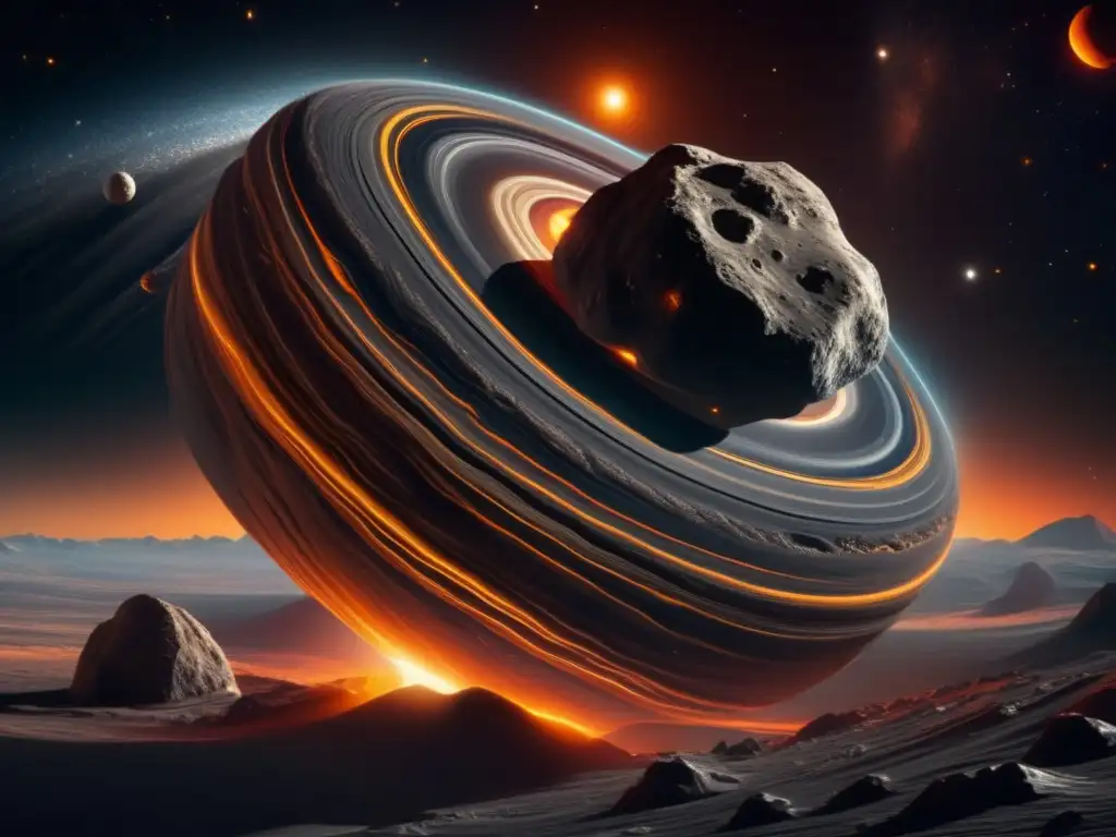 Asteroide con movimientos orbitales y texturas rocosas en el espacio