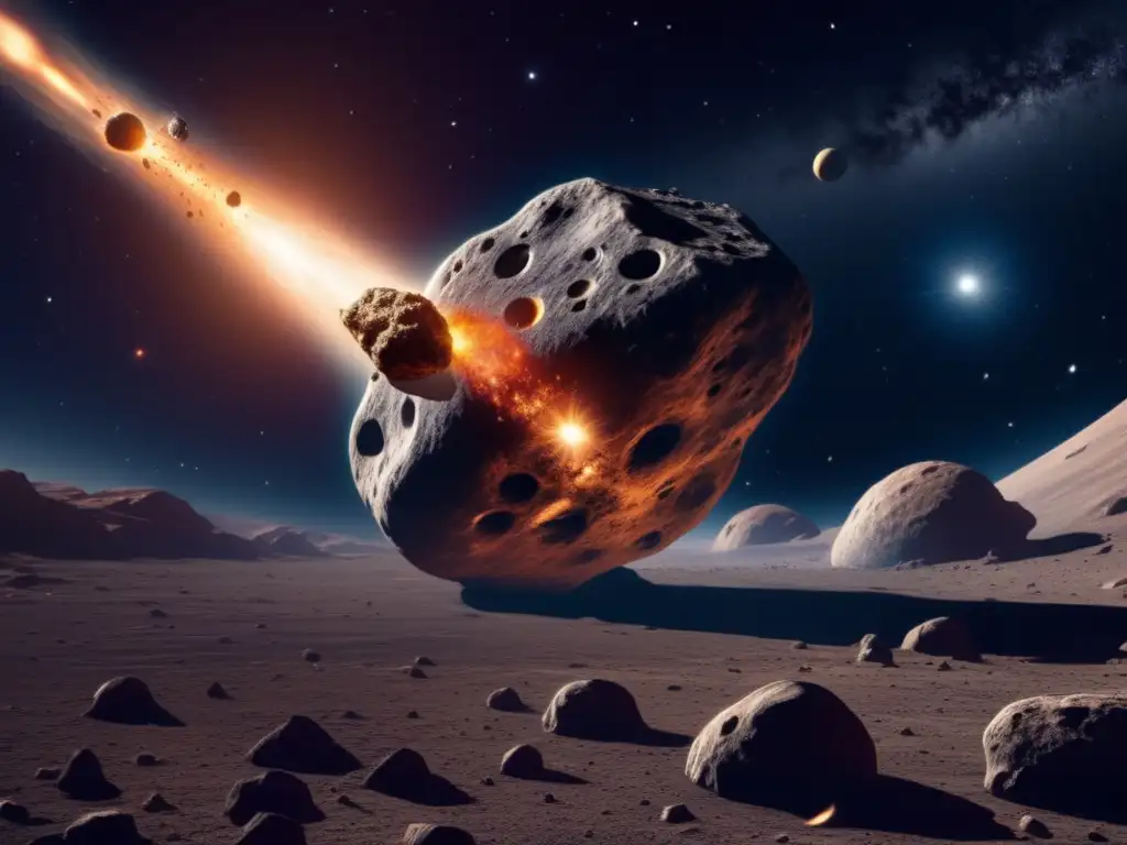 Asteroide en órbita muestra escena espacial dramática con impacto potencial
