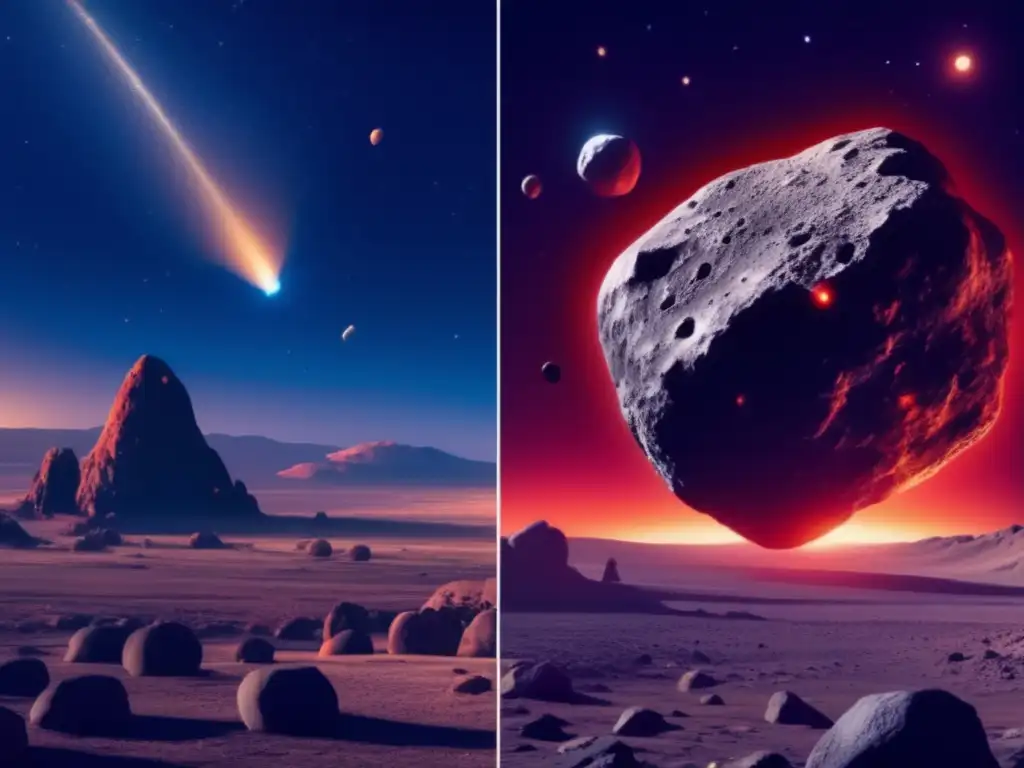 Diferenciar asteroide seguro amenaza real: imagen impresionante del cielo estrellado con dos asteroides contrastantes