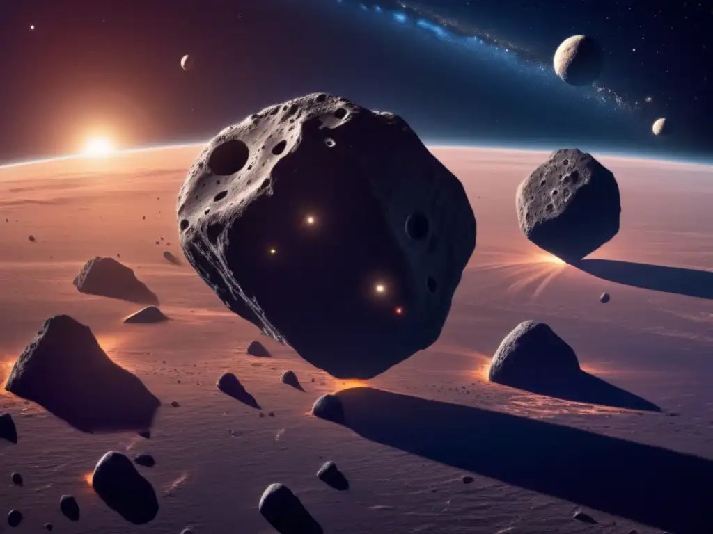 Asteroides binarios colisiones cósmicas en paisaje estelar