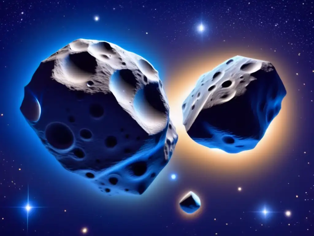 Asteroides binarios colisiones cósmicas: dos asteroides irregulares en el espacio