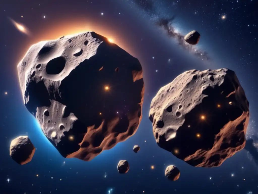 Identificación asteroides binarios en órbita, detalle realista y relación dinámica