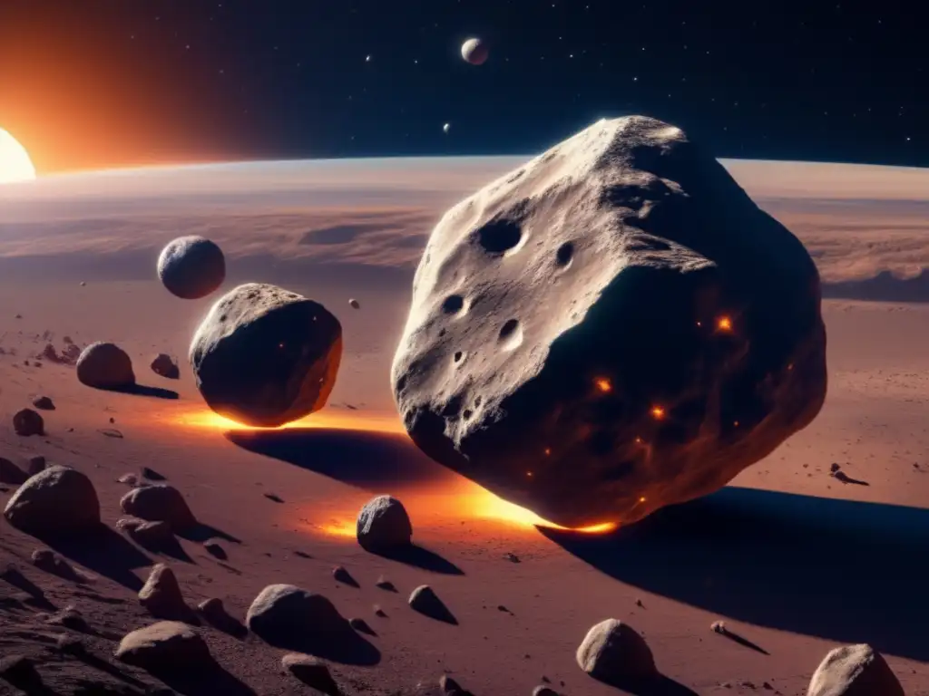 Asteroides binarios impacto tierra: imagen 8k ultradetallada de sistema binario de asteroides acercándose a la Tierra
