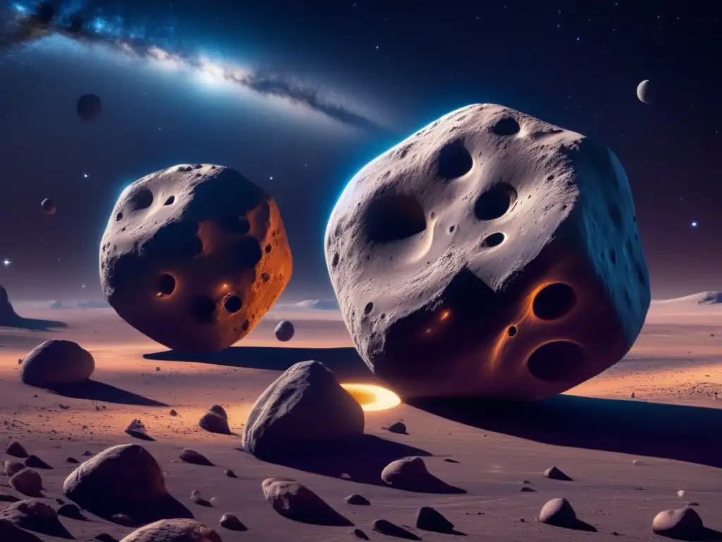 Asteroides binarios: parejas cósmicas misteriosas con asteroides rocosos, cráteres profundos, danza gravitacional, polvo cósmico y cosmos cautivador