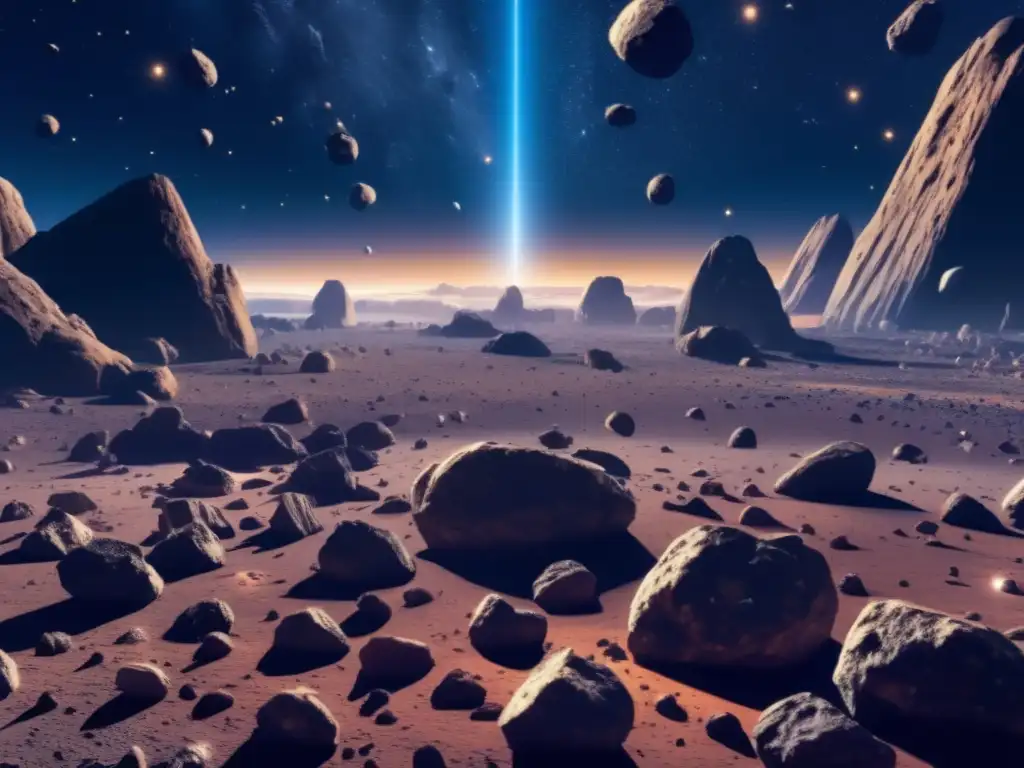 Asteroides en campo vasto con texturas y colores únicos