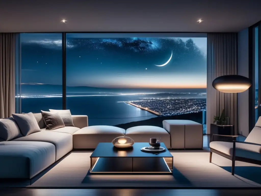 Representación de asteroides en cerámica y vidrio en una moderna sala de estar