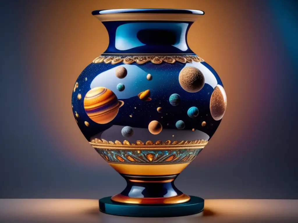 Representación de asteroides en cerámica y vidrio - Vaso cerámico con asteroideas en colores vibrantes y detalles intrincados