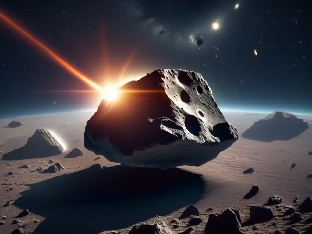 Asteroides cercanos que cambian destino: imagen impactante de un asteroide en el espacio, con bordes irregulares y superficie texturizada
