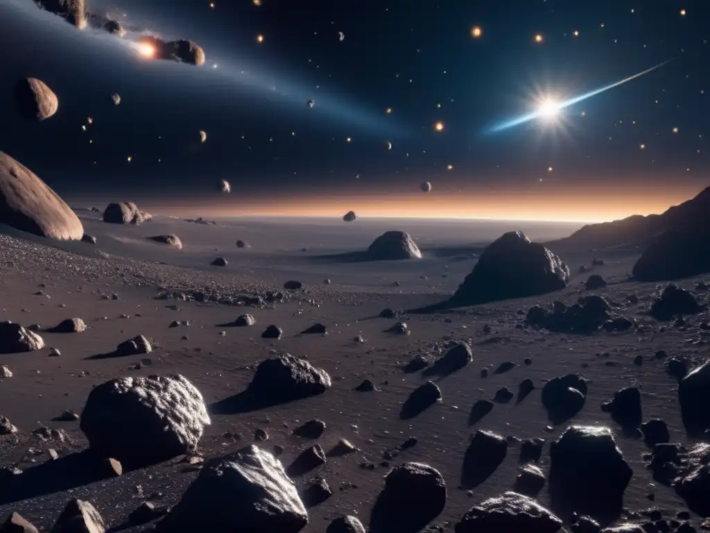 Asteroides Damocloides en el universo: Awe-inspirando imagen 8k de un campo de asteroides en el sistema solar, con diversos tamaños y formas