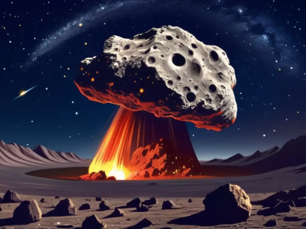 Asteroides: Defensa planetaria y explotación - Imagen impactante de un asteroide masivo acercándose a la Tierra, rodeado de un cielo estrellado
