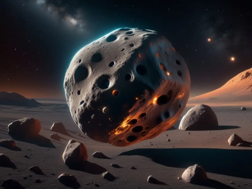 Colonización de asteroides: desafíos y oportunidades, impresionante imagen en 8k muestra vastedad del espacio, asteroide colosal flotando en el vacío