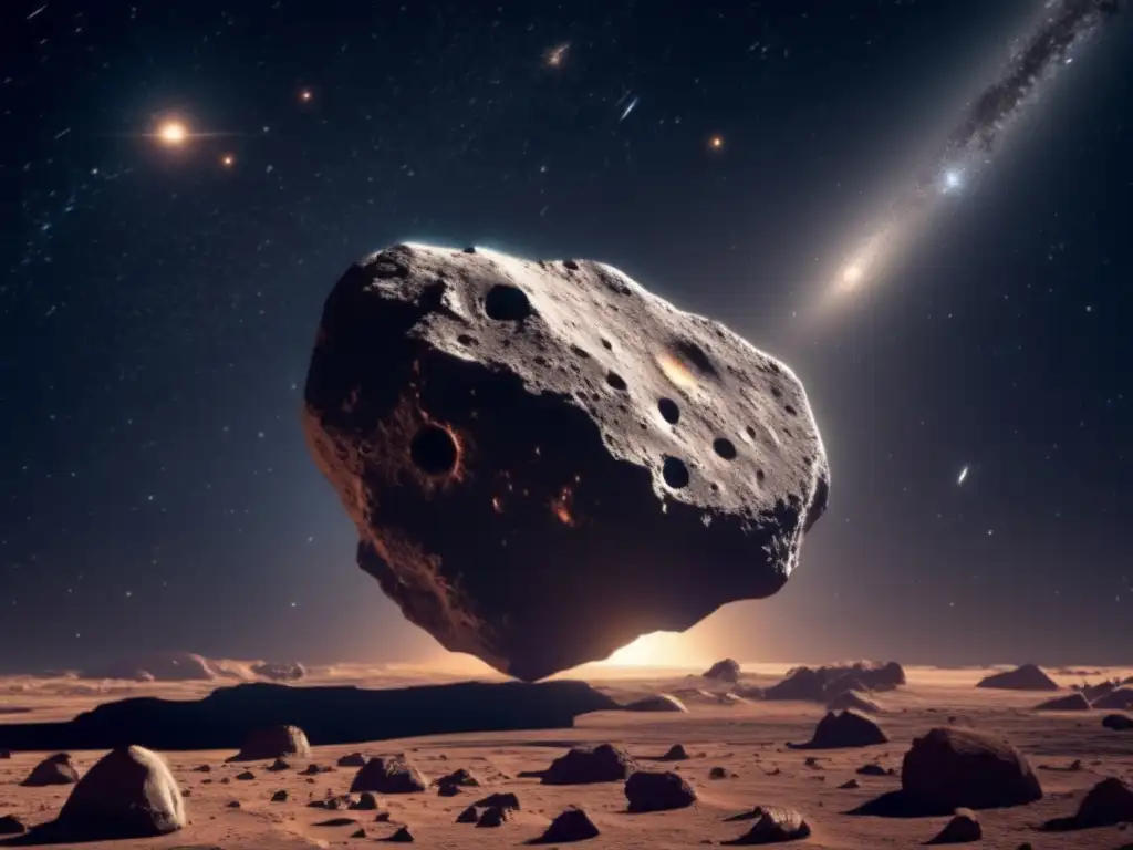 Asteroides: Diferencias con cometas - Detalles de un asteroide flotando en el espacio, con superficie rocosa y bordes irregulares