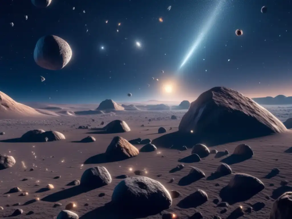 Asteroides helados: enigmas y impacto en el vasto espacio estelar lleno de brillo y transparencia