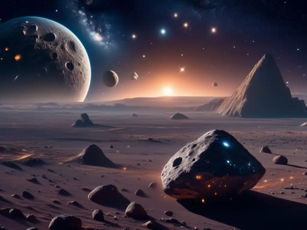 Exploración y explotación de asteroides: Hermosa imagen 8k muestra el espacio infinito con estrellas, galaxias y un asteroide majestuoso