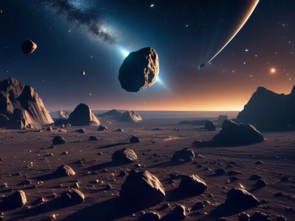 Exploración asteroides: Imagen cinematográfica impactante de vasto espacio