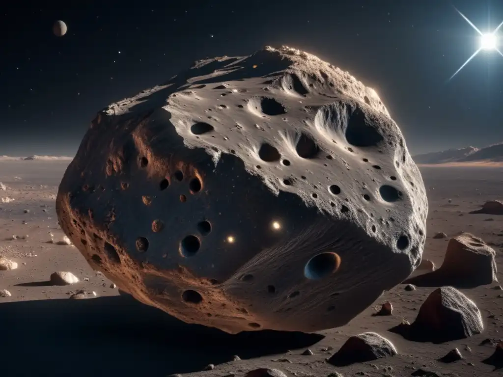 Evolución en asteroides: Una imagen impactante de un asteroide rocoso en el espacio, con cráteres, grietas y terreno irregular