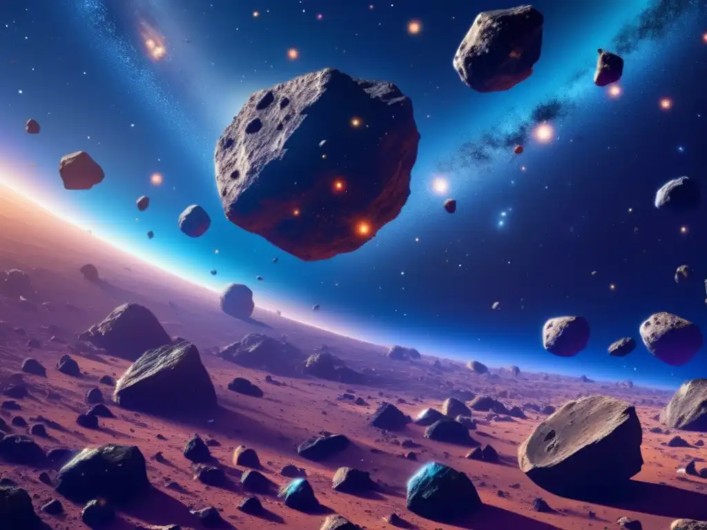 Asteroides redescubiertos: Una imagen impresionante de un campo de asteroides vasto y cautivador, con una variedad de tamaños, formas y colores